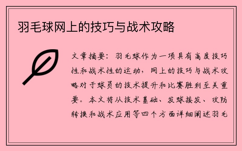 羽毛球网上的技巧与战术攻略